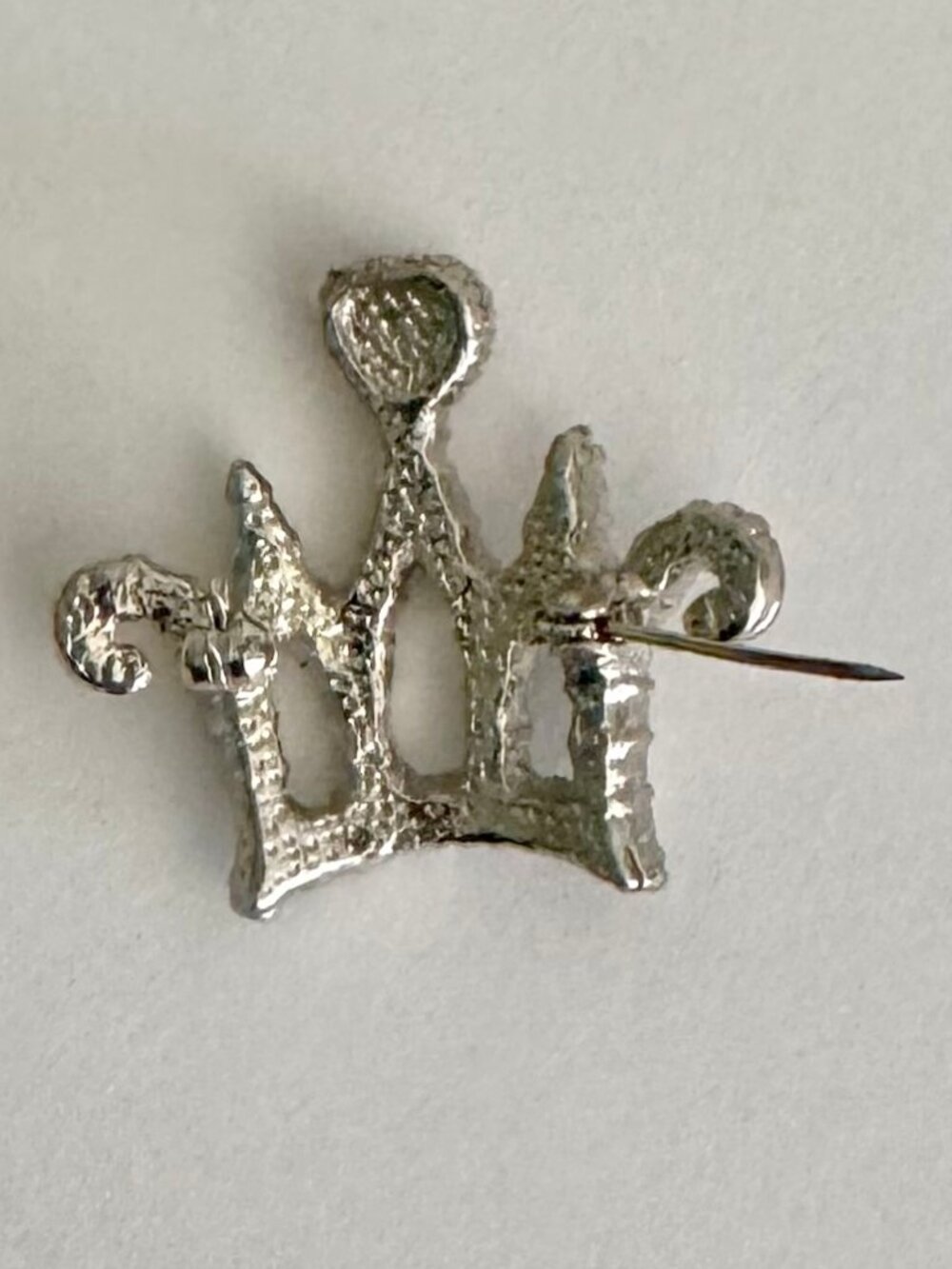 Vintage Silver Tone Rhinestone Crown Brooch Pink Heart Crystal Pin, MINT! - Picture 7 of 9